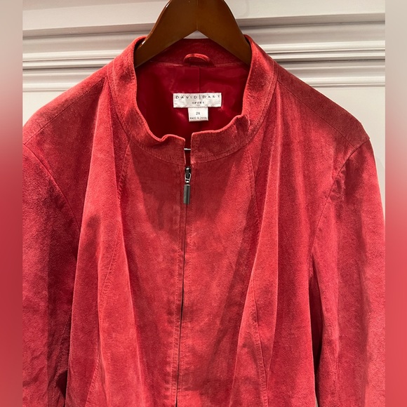 Women's Red Leather Suede Lagenlook Jacket Size 2X - Picture 2 of 10